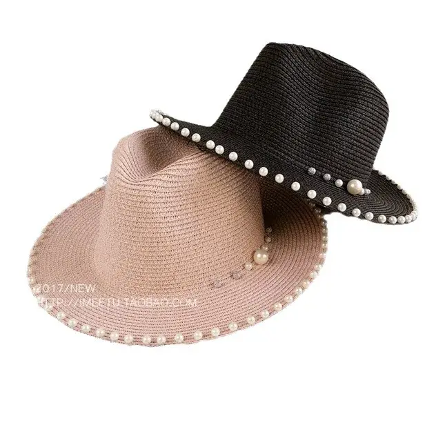 2017 Summer Sunshade Black Versatile Wide Brim Jazz Hat Pearl Small Gift Hat Spicy Pepper Women's Hat Breathable