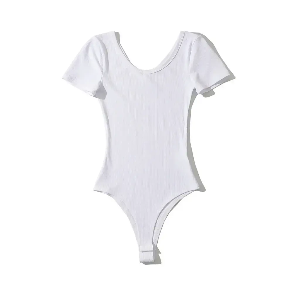 Slimming One-Piece Suit Short Sleeve Women's Base Layer Top round Front V-Back Spicy Girl Summer New Style T-Shirt