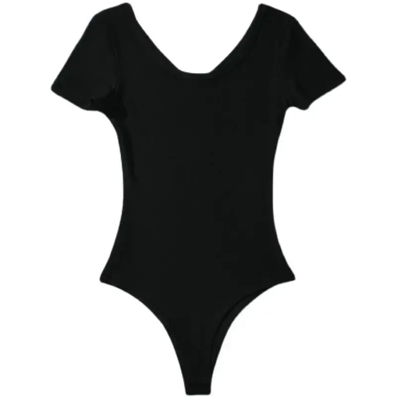 Slimming One-Piece Suit Short Sleeve Women's Base Layer Top round Front V-Back Spicy Girl Summer New Style T-Shirt
