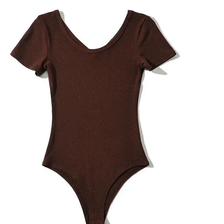 Slimming One-Piece Suit Short Sleeve Women's Base Layer Top round Front V-Back Spicy Girl Summer New Style T-Shirt