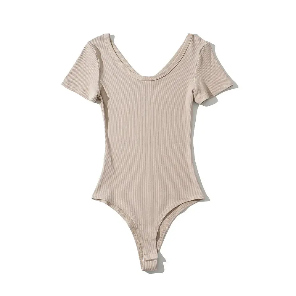 Slimming One-Piece Suit Short Sleeve Women's Base Layer Top round Front V-Back Spicy Girl Summer New Style T-Shirt