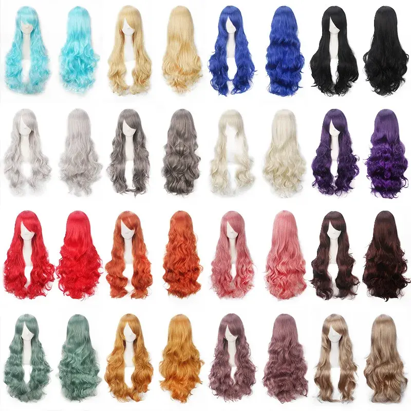 Universal Long Curl Wig Synthetic Hair Front Bangs Side Part Big Wave Hairpiece for Cosplay Anime Black People Hair Extension
