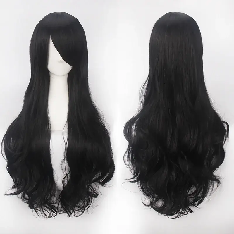 Universal Long Curl Wig Synthetic Hair Front Bangs Side Part Big Wave Hairpiece for Cosplay Anime Black People Hair Extension
