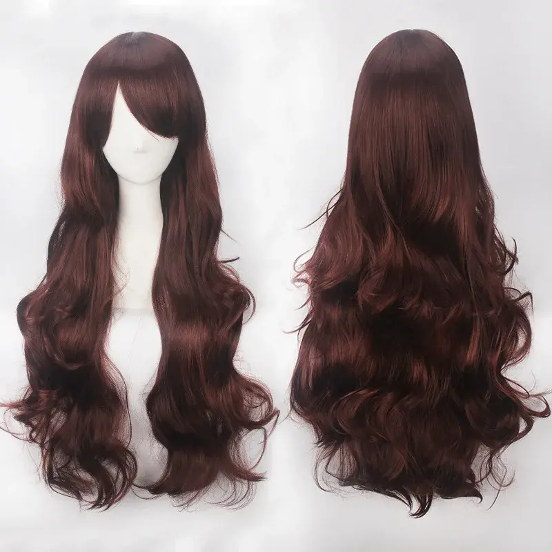 Universal Long Curl Wig Synthetic Hair Front Bangs Side Part Big Wave Hairpiece for Cosplay Anime Black People Hair Extension