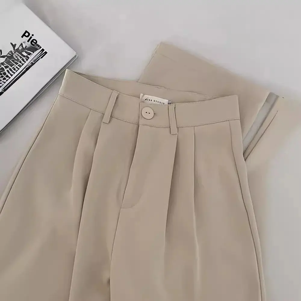 Spring Season High-Waisted Black Women's Loose-Fit Straight-Leg Draped Pants Trendy Casual Style Bell Bottoms Floor-Length Trous