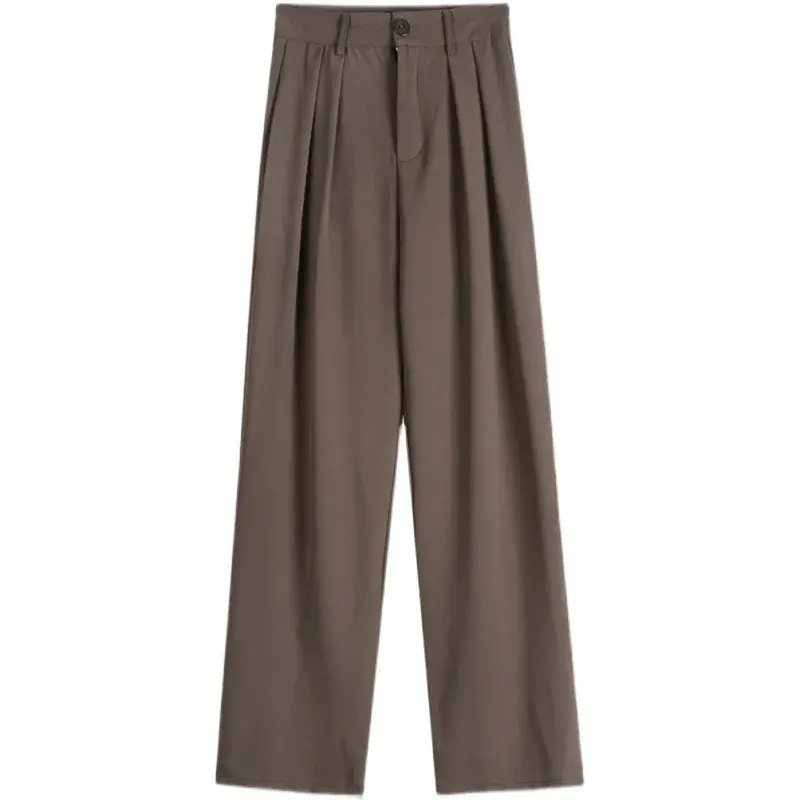 Spring Season High-Waisted Black Women's Loose-Fit Straight-Leg Draped Pants Trendy Casual Style Bell Bottoms Floor-Length Trous