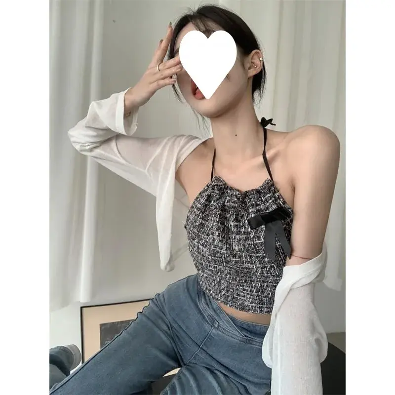 2022 Spring Summer Socialite Style Open-Back Halter Neck Bow Tie Design Women's Tank Top Base Butterfly Knot Decoration