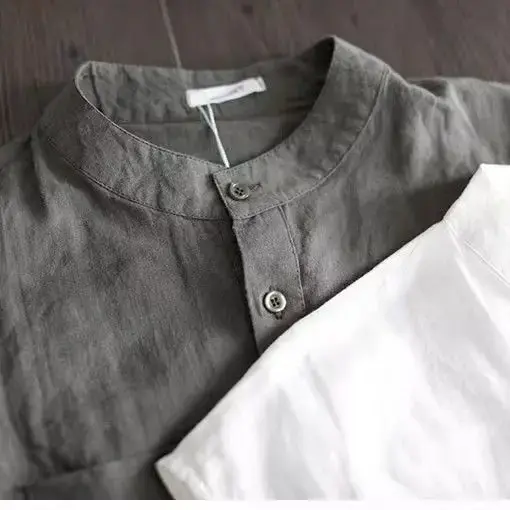 2024 New Artistic Cotton Linen Shirt Women's Loose Fit Stand Collar Casual Solid Color T-Shirt Sleeveless For Summer