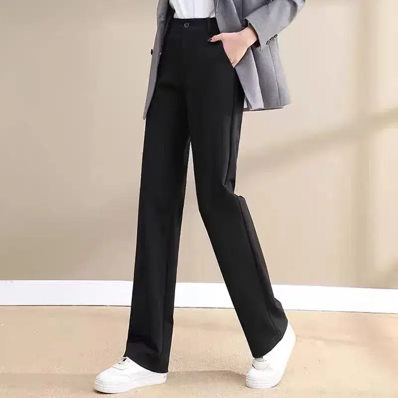 Slimming Wide Leg Pants Women Summer Elegant Long Trousers Draping Suit Pants Small Size Casual Floor Length Straight Leg Trouse