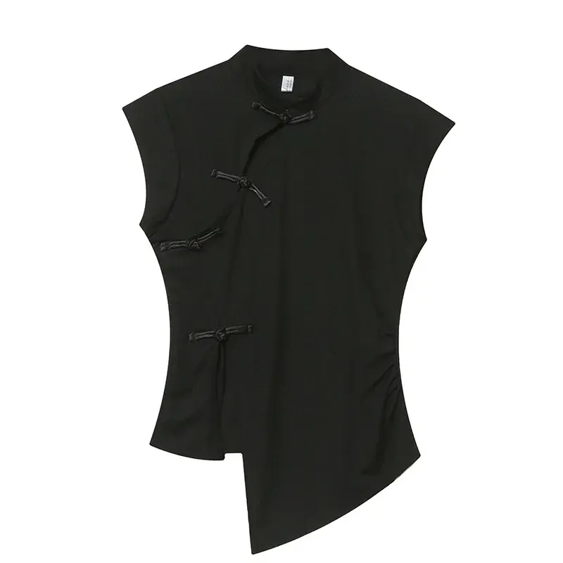 New Chinese Style T-Shirt Women's Summer Short Sleeve Irregular Button Unique Attractive Small Shirt Fashionable Casual Top