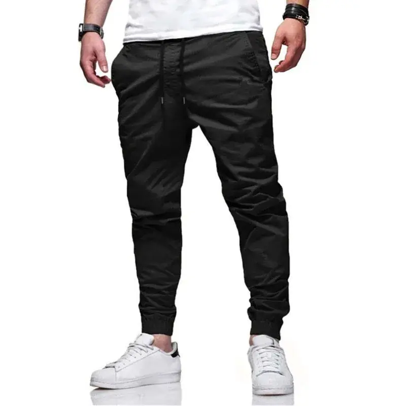 Youth Men's Pure Color Slim Fit Workwear Pants Casual Trousers with Cuffs 2024 Trendy Cross-Border Male Fashion