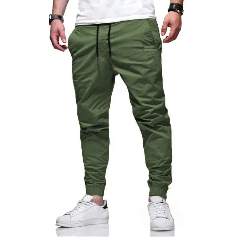 Youth Men's Pure Color Slim Fit Workwear Pants Casual Trousers with Cuffs 2024 Trendy Cross-Border Male Fashion