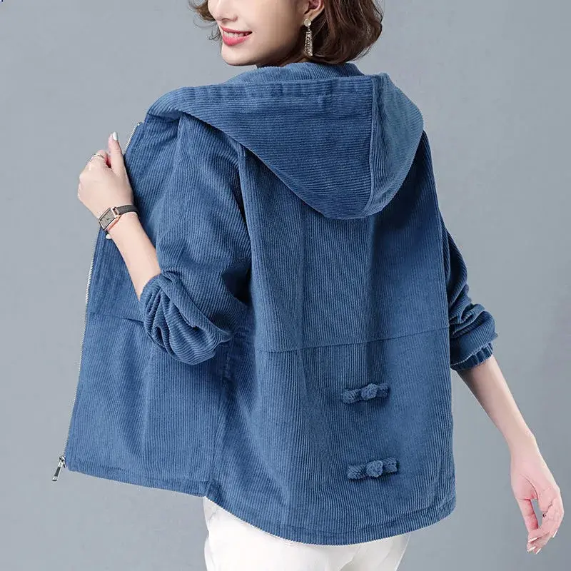 Women's Short Corduroy Jacket Loose Fit Korean Style Autumn Winter plus Size Slimming Casual Sweatshirt Coat for Women