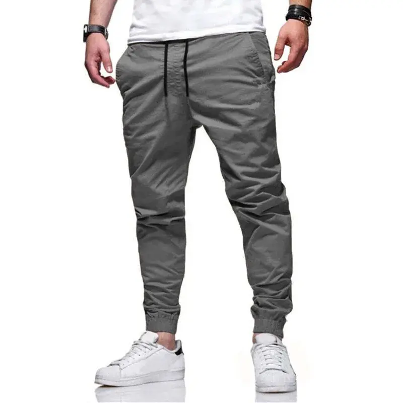 Youth Men's Pure Color Slim Fit Workwear Pants Casual Trousers with Cuffs 2024 Trendy Cross-Border Male Fashion
