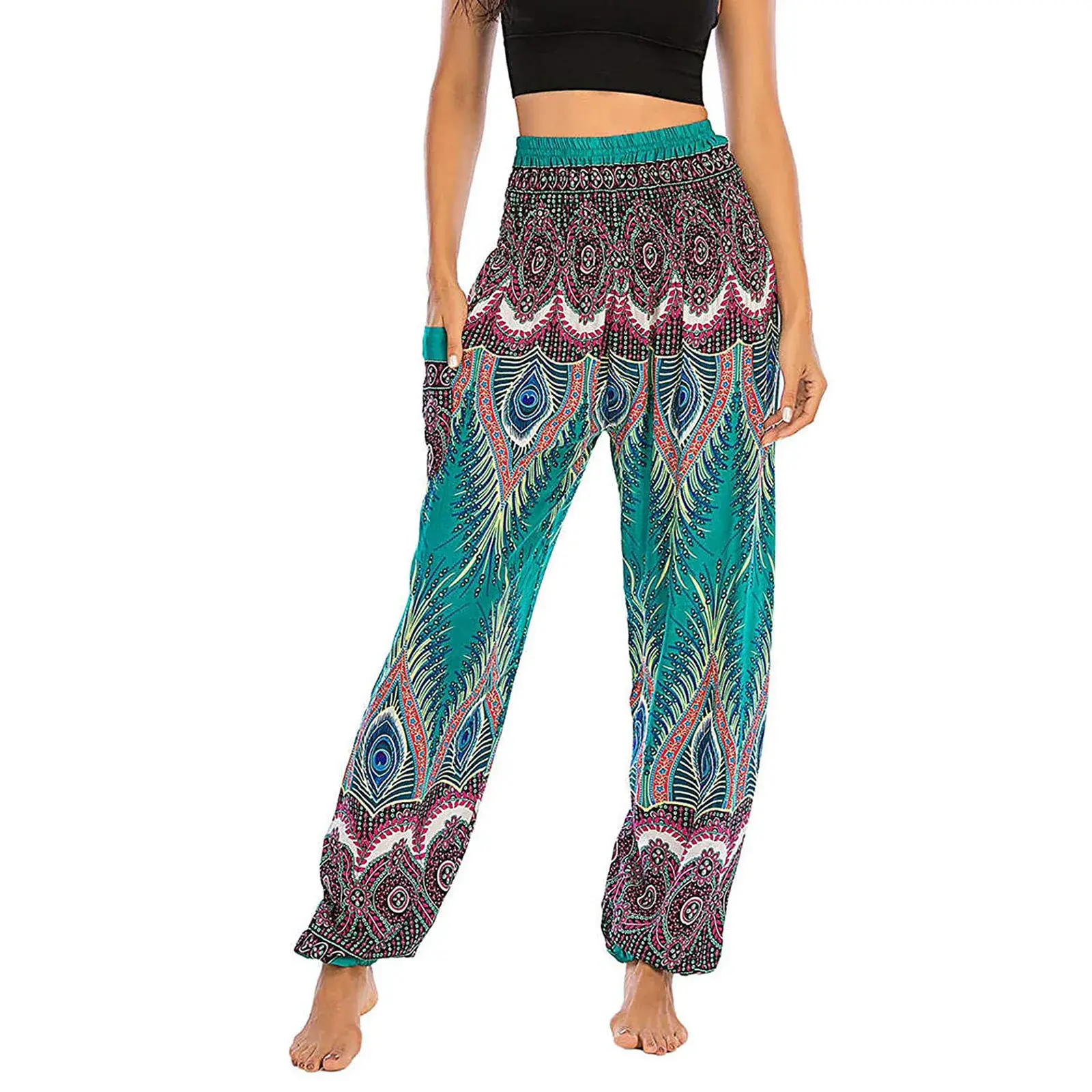 Digital Print Yoga Pants Wide Leg Casual Long Trousers Women's Fashionable Stretchy Sweatpants Comfortable Fit AE Stock