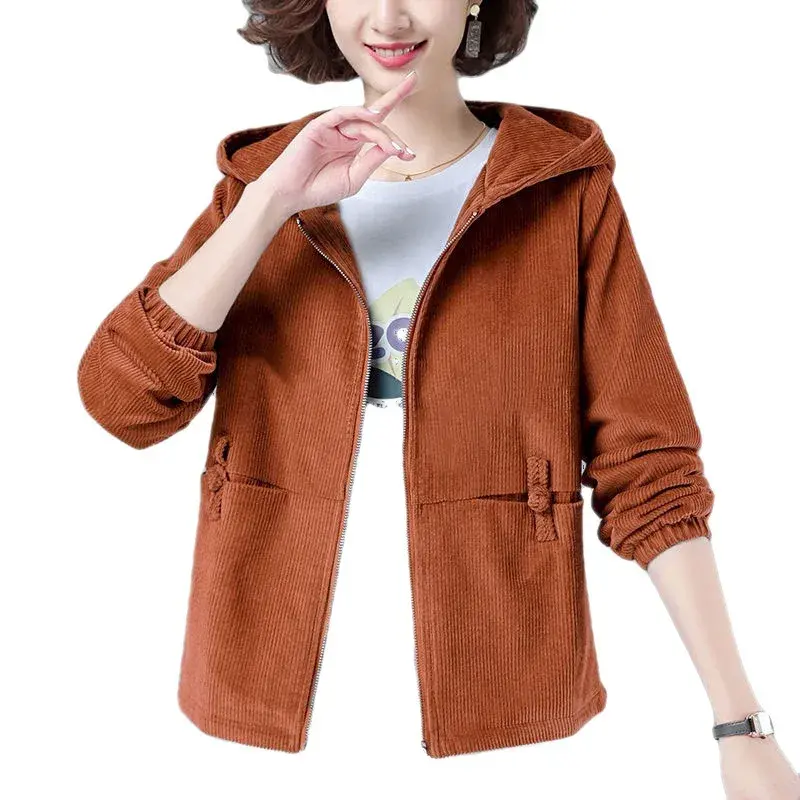 Women's Short Corduroy Jacket Loose Fit Korean Style Autumn Winter plus Size Slimming Casual Sweatshirt Coat for Women
