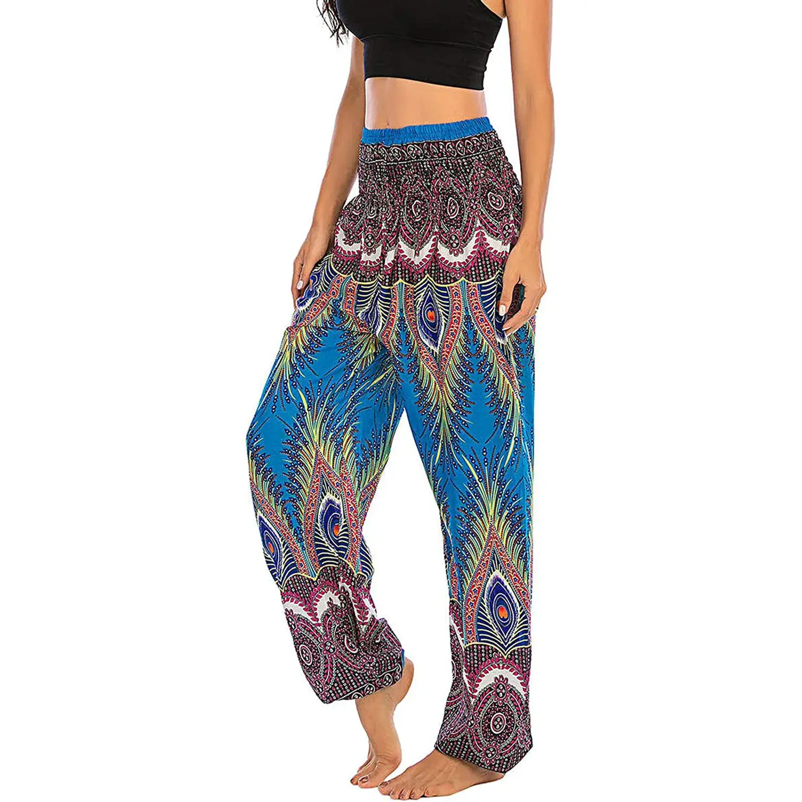 Digital Print Yoga Pants Wide Leg Casual Long Trousers Women's Fashionable Stretchy Sweatpants Comfortable Fit AE Stock
