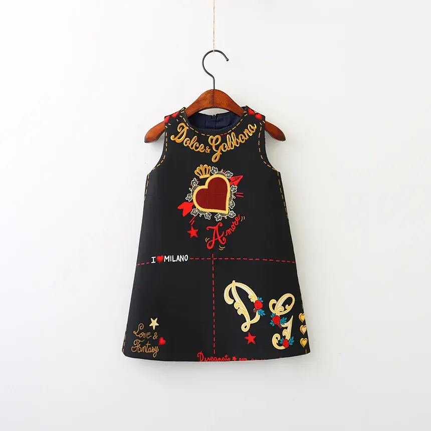 2022 New Children's Dress Heart Design European American Style Sleeveless Vest Skirt Stylish Foreign Trade Children's Wear