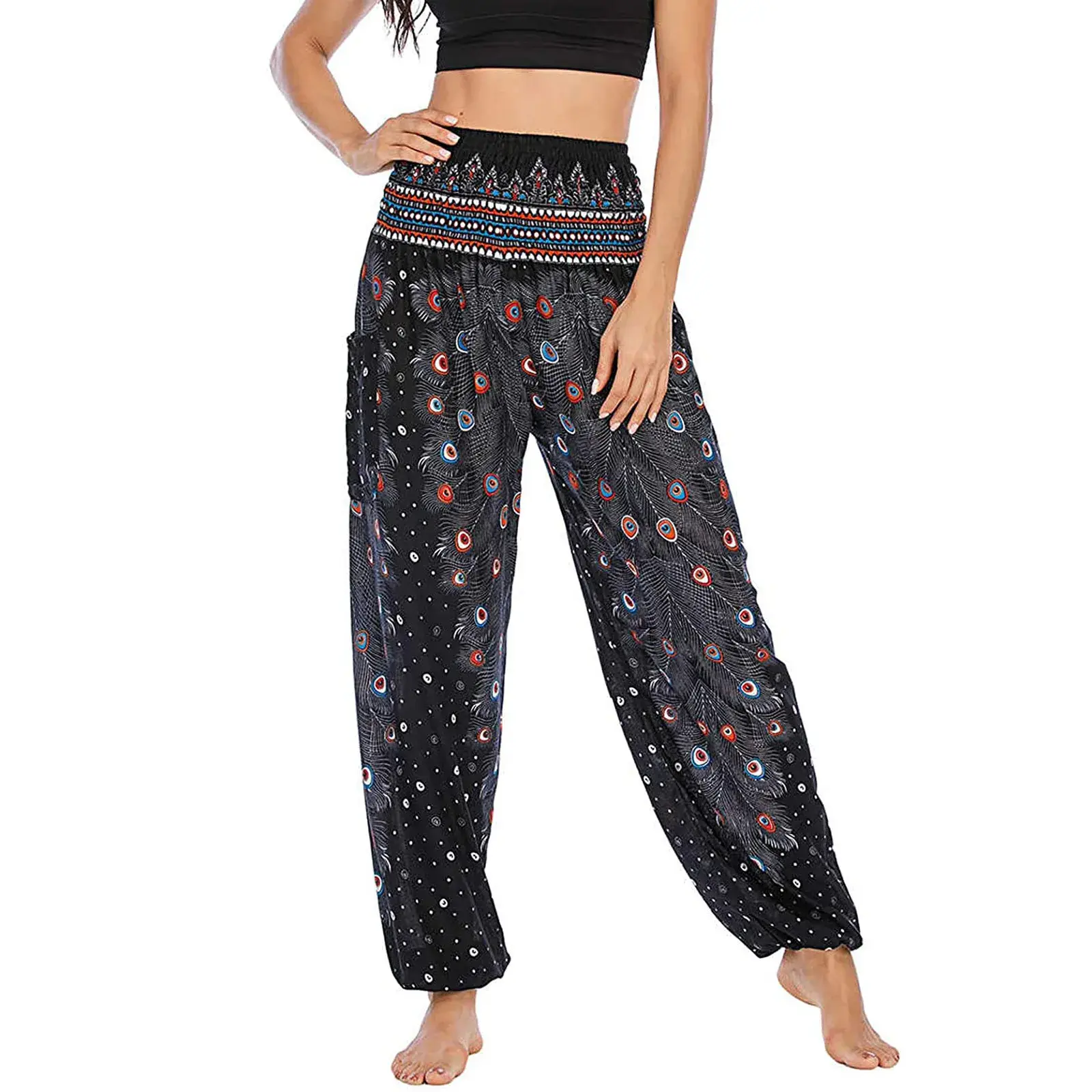 Digital Print Yoga Pants Wide Leg Casual Long Trousers Women's Fashionable Stretchy Sweatpants Comfortable Fit AE Stock