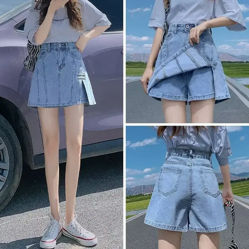 High-waisted Denim Mini Dress Women's Summer New Style Slimming Skirt Anti-exposure Underwear Skort Versatile A- line Skirt