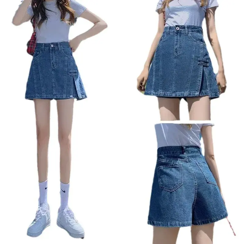 High-waisted Denim Mini Dress Women's Summer New Style Slimming Skirt Anti-exposure Underwear Skort Versatile A- line Skirt
