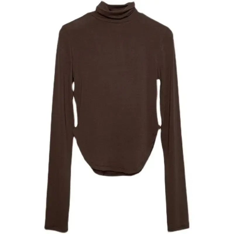Slim-Fit Polyester T-Shirt Women's Soft Supple White Polo/Turtle Neck Inner Base Layer Top For Spring And Autumn