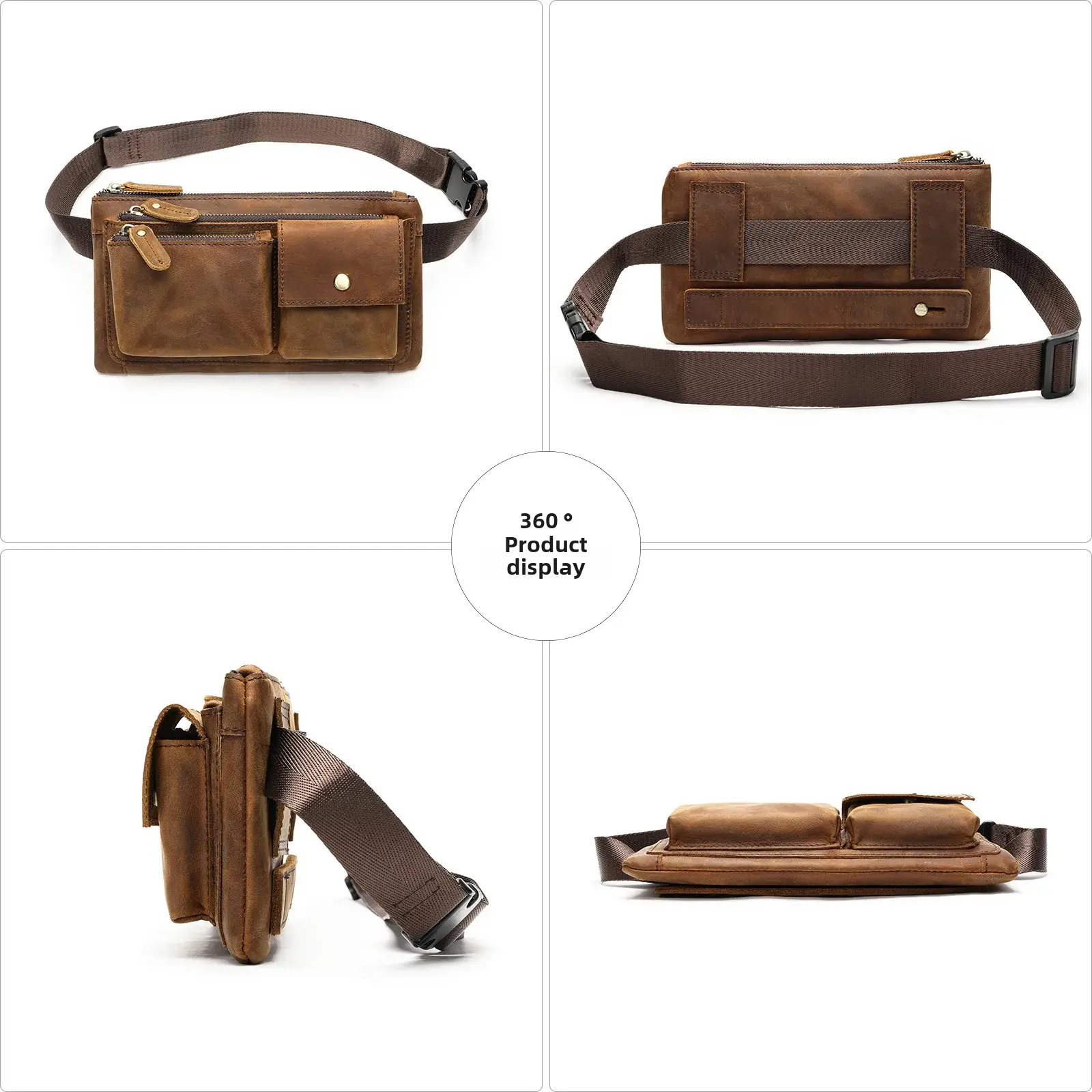 New Vintage Casual Men's Chest Bag Large Capacity Top Layer Cow Leather Crossbody Bag Motorcycle Equipment Accessories