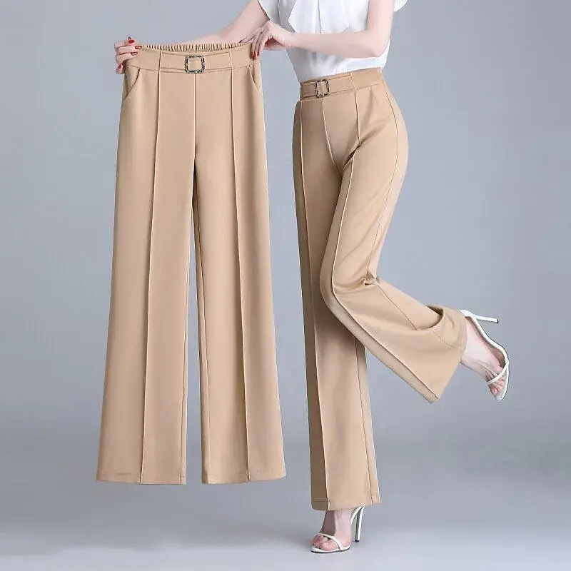 Women's Ice Silk Wide Leg Pants Drapey Loose Thin High Waist Spring Summer Versatile Straight Cut Elegant Long Trousers