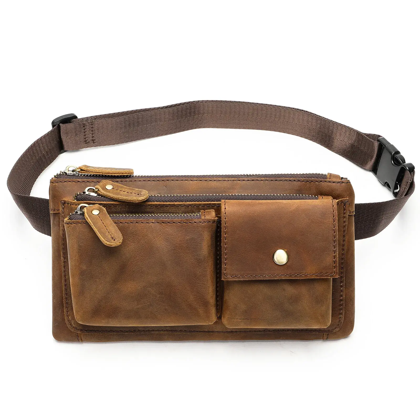 New Vintage Casual Men's Chest Bag Large Capacity Top Layer Cow Leather Crossbody Bag Motorcycle Equipment Accessories
