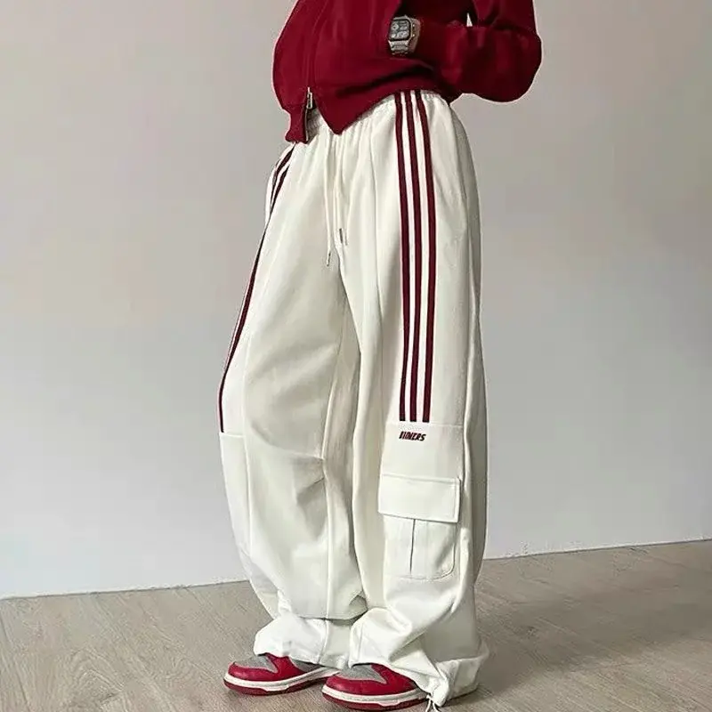 Heavyweight Sporty Wide Leg Pants Loose Fit Cotton Street Dance Women's Three-Strap American Style Trousers Casual Sweatpants
