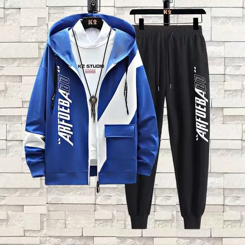Trendy Korean Style Men's Sweatshirt Suit Spring Autumn Long Sleeve Jacket Youthful Fashion Matching Set For Young Men