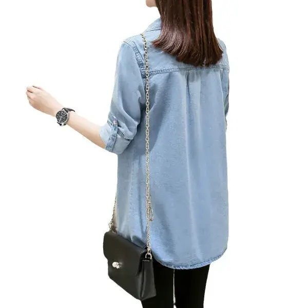 2024 Spring And Autumn New Denim Shirt Women's Long Sleeve Preppy Style Slimming Korean Version Versatile Top For All Seasons