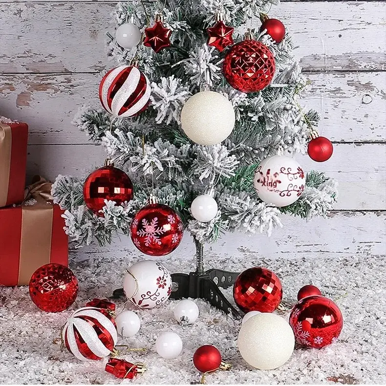 New Cross-Border Christmas Ball Decorations Gift Box Suit Colorful Electroplated 44pcs Round Ball Misshapen Christmas Ball Penda