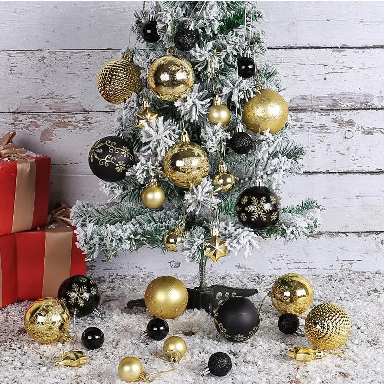 New Cross-Border Christmas Ball Decorations Gift Box Suit Colorful Electroplated 44pcs Round Ball Misshapen Christmas Ball Penda