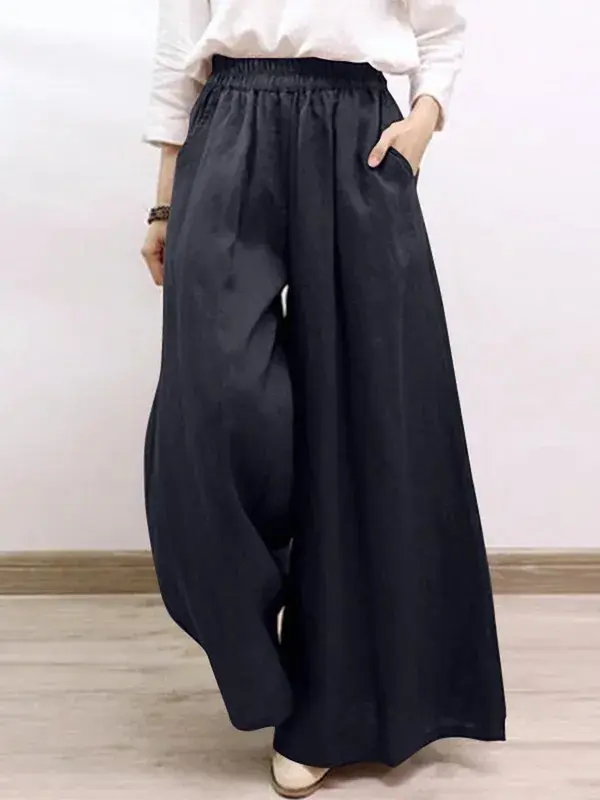 Summer Women's Fashion Solid Color Cotton Wide Leg Pants Casual Trousers Long Trousers Female 4 Colors Good Fabric