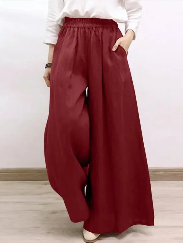 Summer Women's Fashion Solid Color Cotton Wide Leg Pants Casual Trousers Long Trousers Female 4 Colors Good Fabric