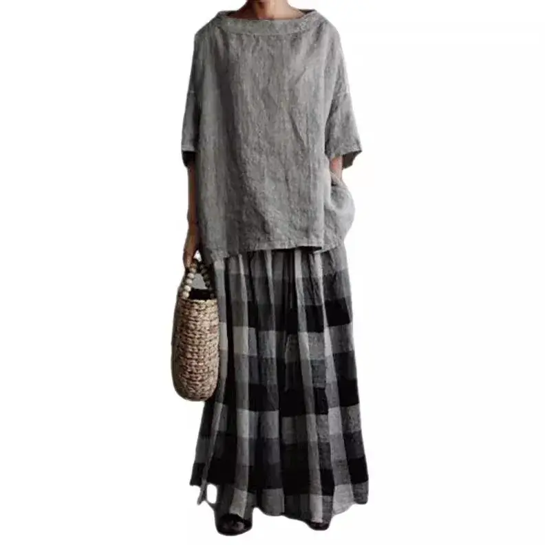 Summer New Women's Loose Fit Crew Neck T-Shirt Pure Color Cotton Linen Style Woven Top Short Sleeve Versatile Comfortable Tee