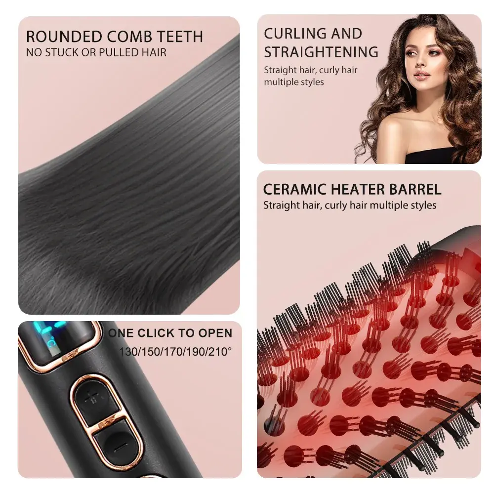 Two-In-One Ceramic Hair Curling Comb Negative Ion Hair Curler Bar Adjustable Temperature Hairdressing Salon Tool Accessories