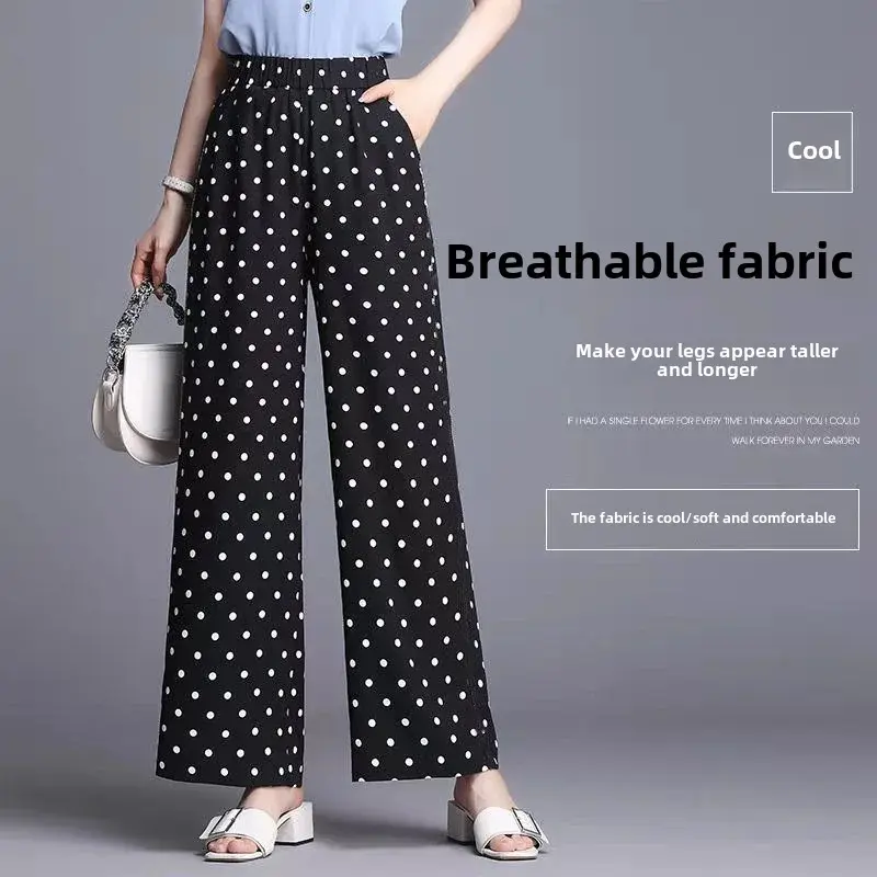 High Waist Polka Dot Wide Leg Pants Women Summer Thin Drapey Casual Loose Fit plus Size Trendy Female Clothing Long Trousers