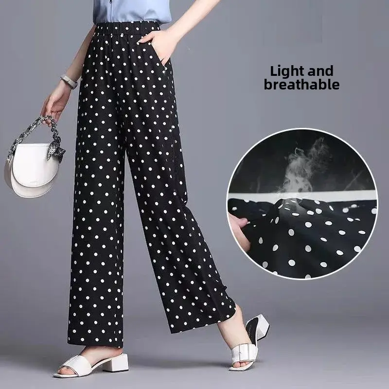 High Waist Polka Dot Wide Leg Pants Women Summer Thin Drapey Casual Loose Fit plus Size Trendy Female Clothing Long Trousers