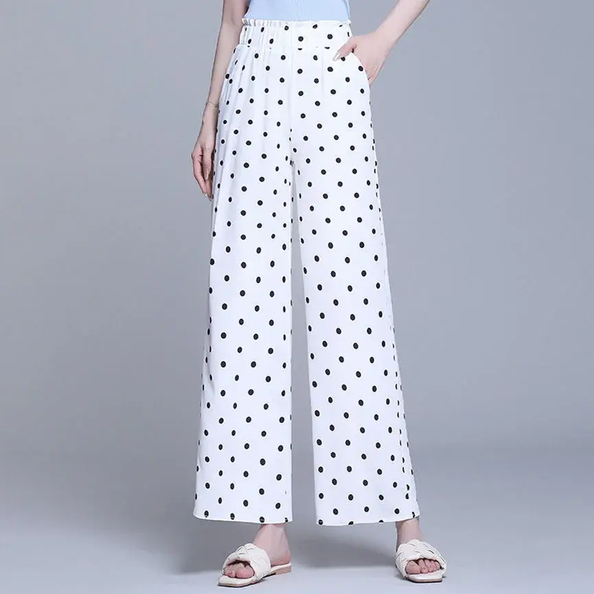 High Waist Polka Dot Wide Leg Pants Women Summer Thin Drapey Casual Loose Fit plus Size Trendy Female Clothing Long Trousers