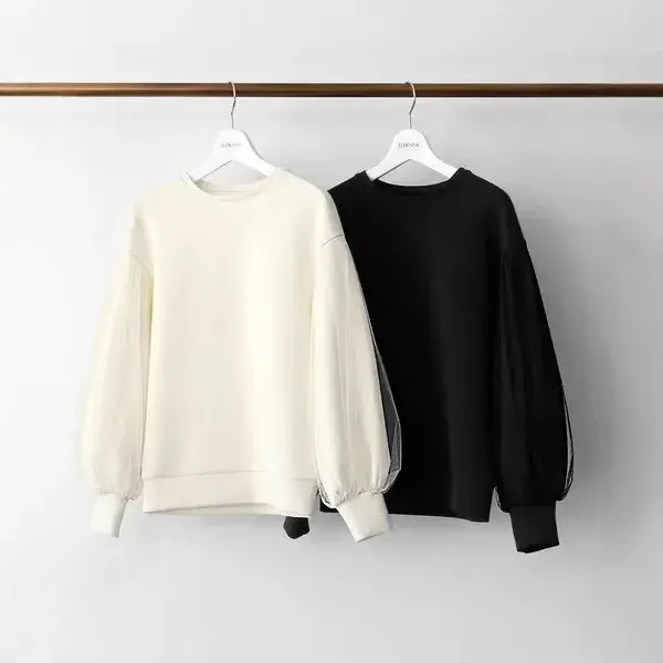 2024 New Sensibility Pullover Sweatshirt With Mesh Sleeves Crew Neck Design China Mainland Origin No Brand (AE Stock)