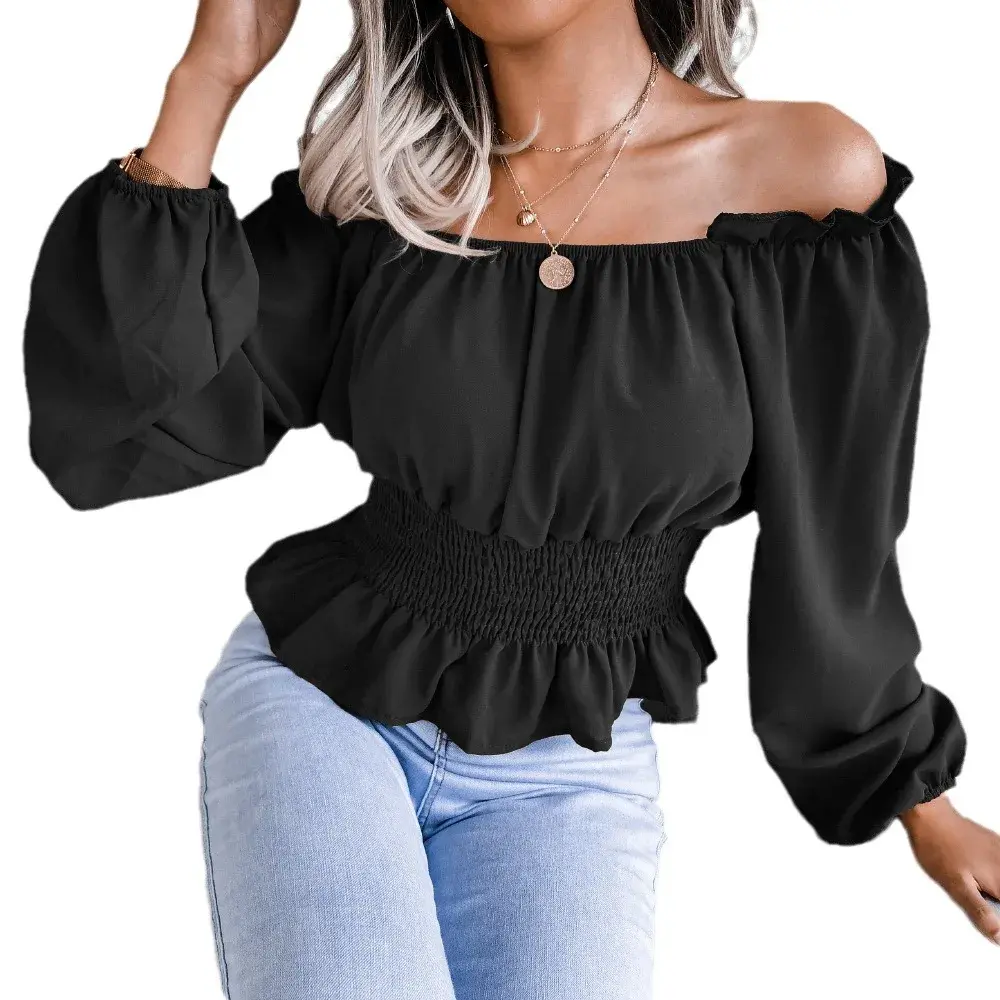 Sexy Off-The-Shoulder Chiffon Top New Arrival Autumn/Winter One-Piece Women's Clothing Ruffle Edge Fashionable Female Shirt
