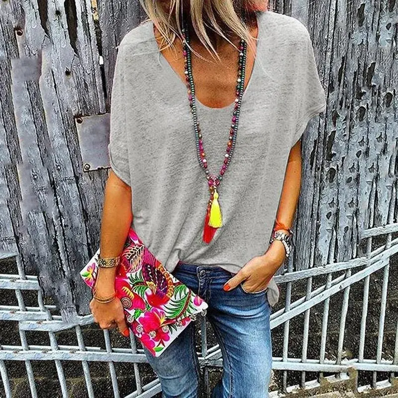 New Summer Candy Colored V-Neck Short Sleeve T-Shirt Women's Clothing Base Layer Top Ebay Fast Selling Wish Amazon European