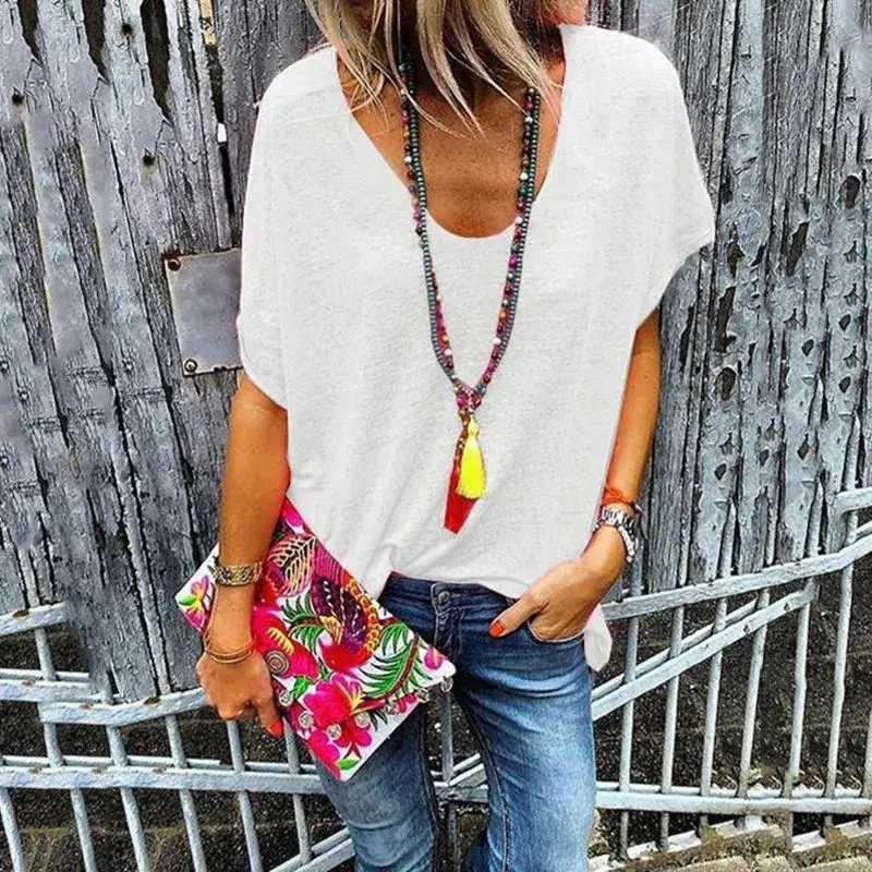 New Summer Candy Colored V-Neck Short Sleeve T-Shirt Women's Clothing Base Layer Top Ebay Fast Selling Wish Amazon European