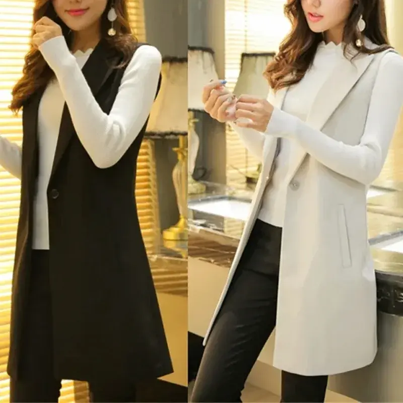 Fashionable Medium-length Women's Vest Spring-autumn 2023 Slimming Korean Style Sleeveless Shoulder Vest Small Jacket