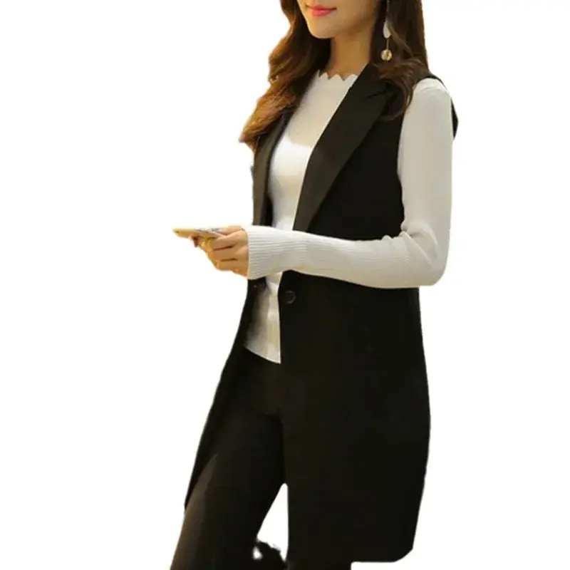 Fashionable Medium-length Women's Vest Spring-autumn 2023 Slimming Korean Style Sleeveless Shoulder Vest Small Jacket
