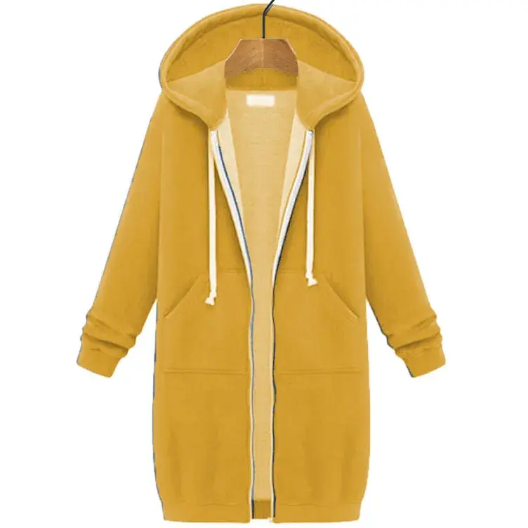 Autumn/Winter Women's Hooded Long Sleeve Medium-Length Sweatshirt Fleece Jacket Blue White Zipper-Up Chain Link Large Size