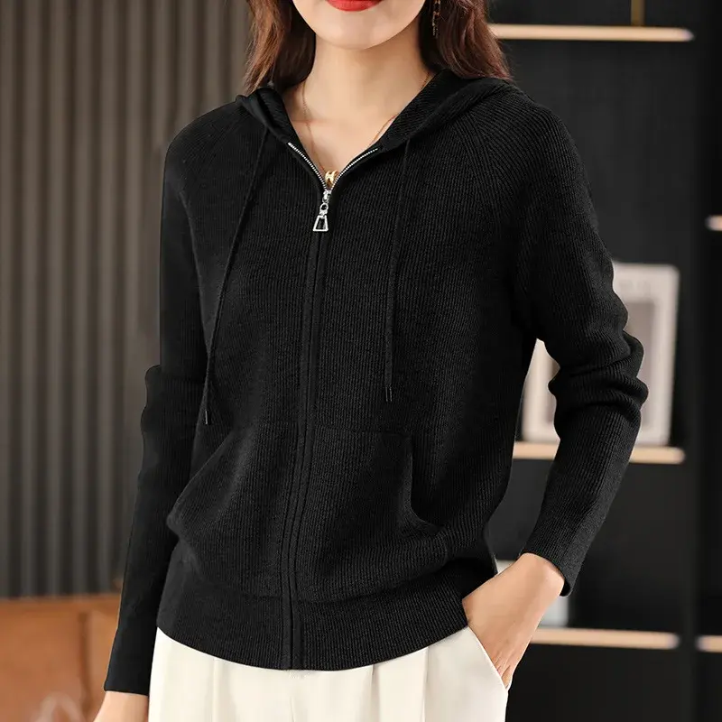Spring Autumn New Loose Long Sleeve Hoodie Women's T-shirt Half Zip Casual Versatile Slimming Top for Middle-aged Ladies