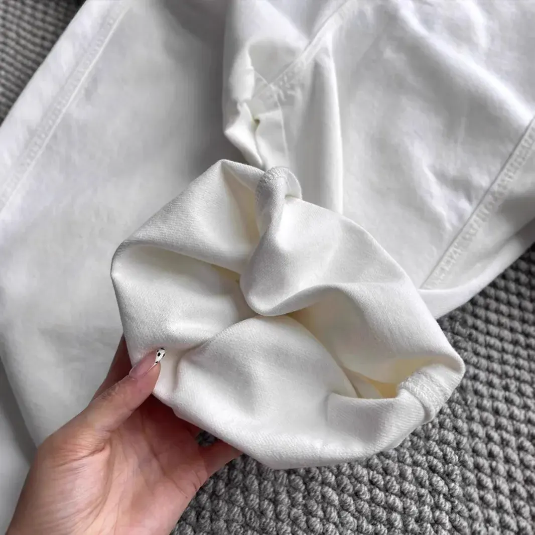 Autumn Winter New Style Scythe White Denim Pants Women's Cocoon High Waist Slimming Nine Points Long Pants Female Fashion